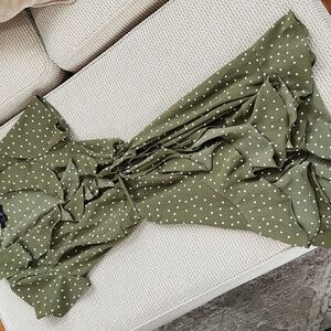 Olive Green Flowy Short Sleeve Wraparound Sundress, Medium